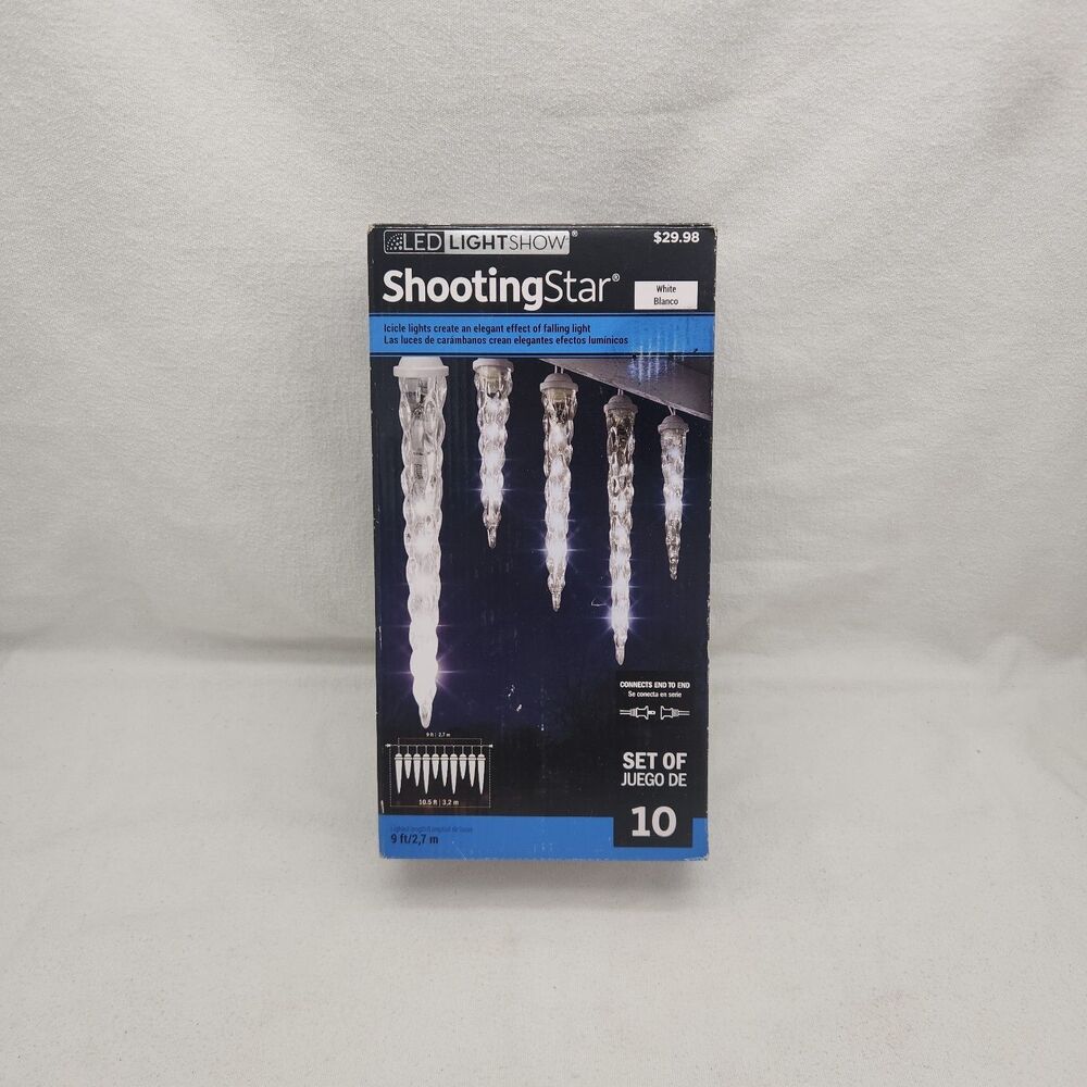 Lights LED Icicle Shooting Star Lightshow White Set of 10 Gemmy Industries NEW